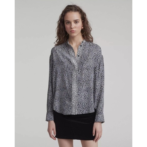 Rag & Bone Christie Silk Top Animal Cheetah Print Button Blouse Gray XS H14190 - Picture 3 of 16